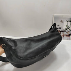 Black Leather Large Sling Backpack - Crossbody View