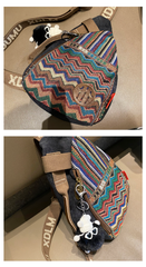 Womens Boho Sling Bag Canvas Embroidery Sling Backpack Canvas Crossbody Backpack - Feltify