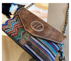 Bohemian Style Denim Clutch Purse Denim Chain Shoulder Bag Embroidery Jean Bag - Feltify