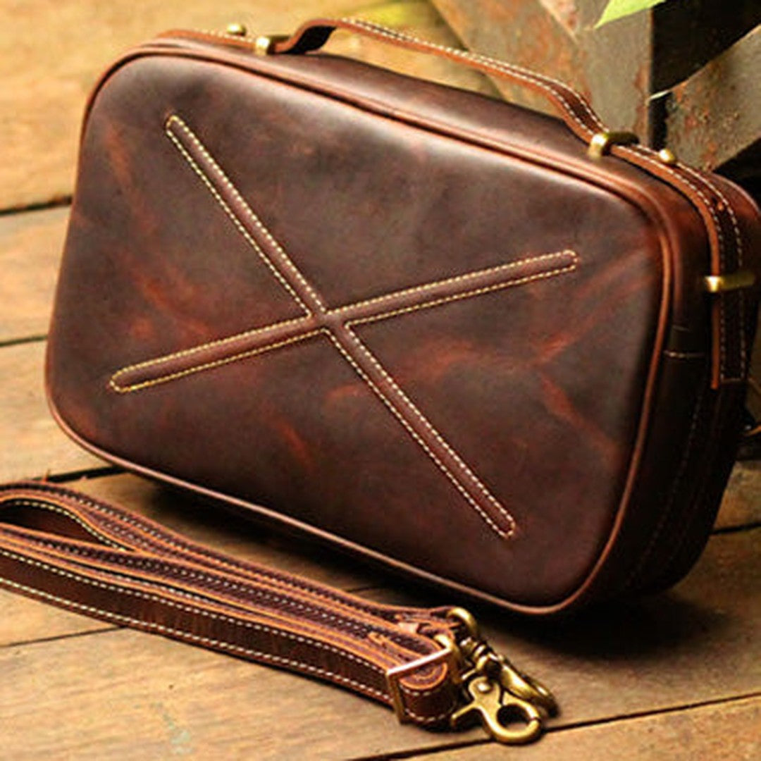 Genuine Leather Mens Cool Messenger Bag iPad Bag Chest Bag Bike Bag Cycling Evelope Cluth Bag For Men