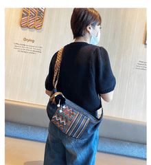 Bohemian Canvas Saddle Shoulder Bag Boho Embroidery Canvas Crossbody Bag - Feltify