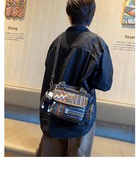 Black Gray Boho Handbag Canvas Embroidery Shoulder Bag Black Gray Canvas Crossbody Bag - Feltify