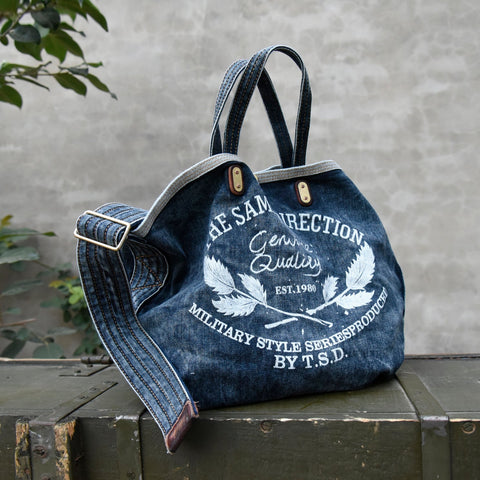 Mens Blue Denim Tote Messenger Bag Jean Tote Bag Blue Denim Tote Handbag Denim Tote Bag