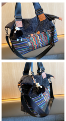 Black Gray Canvas Ladies Handbags Boho Crossbody Bag Boho Handbag Canvas Boho Shoulder Bag - Feltify