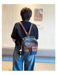 Convertible Denim Mini Backpack Bag Crossbody Bag Blue Convertible Denim Handbag Shoulder Bag - Feltify