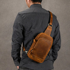 best sling bags for men​ Brown Leather Men's Sling Bag Sling Pack Leather Chest Bag One Strap Backpack For Men