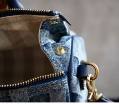 Small Denim Boston Bag Denim Handbags for Women Blue Denim Crossbody Bag for WOmen - Feltify