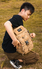 Khaki Tactical Canvas Large Sling Bag For Men