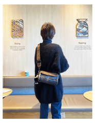 Denim Shoulder Bag Embroidery Jean Bag Bohemian Style Black Gray Denim Small Crossbody Bag - Feltify