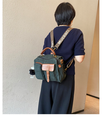 Green Canvas Convertible Messenger Bag Backpack Canvas Convertible Crossbody Bag Canvas Handbag - Feltify