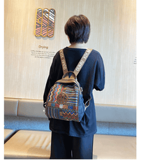Black Gray Embroidery Canvas Boho Backpack Boho Crossbody Bag for Women - Feltify
