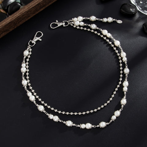 Fake Pearl Wallet Chain for Women Double Wallet Chain Beaded Wallet Chain - iChainWallets