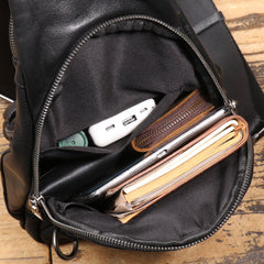 Black Leather Sling Bag For Men Leather Sling Pack Black Mens Sling Pack - EverHandmade