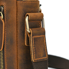 Brown Leather Vertical Crossbody Bag for Men Small Vertical Crossbody Bag - iwalletsmen