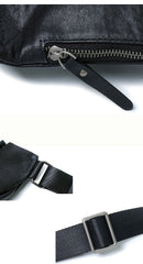 Black Leather Waist Bag Worn as Fanny Pack