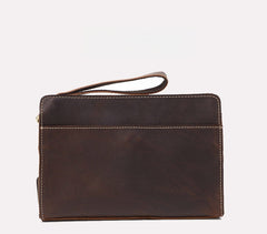 Brown Leather Clutch Wristlet 