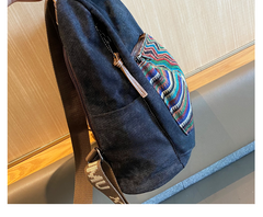Boho Style Backpack Womens Canvas Backpack Black Gray Embroidery Vintage Boho Backpack - Feltify