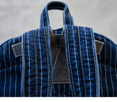 Blue Denim Backpack for Women Striped Jean Backpack Mens Striped Backpack - Feltify