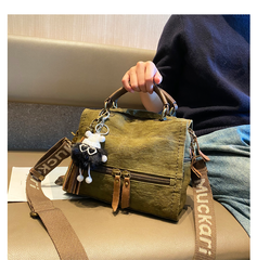 Dark Green Convertible Canvas Handbag Crossbody Bag With Outside Pockets Canvas Convertible Backpack Shoulder Bag - Feltify