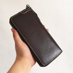 black wallet on chain​ Leather Biker Wallet Leather Biker Chain Wallet Mens Vintage Biker Long Zip Wallet for Men