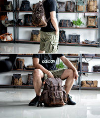 men's canvas backpack​ Waxed Canvas Backpack With Laptop Compartment Canvas And Leather Backpack Hiking Backpack for Men 
