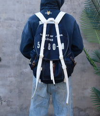 Blue Jean Backpack Mens Huge Backpack Large Blue&White Denim Backpack for Men - Feltify