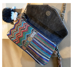 Bohemian Style Denim Clutch Purse Denim Chain Shoulder Bag Embroidery Jean Bag - Feltify