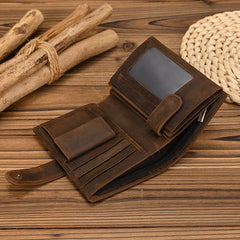 Dark Brown Leather Vertical Wallet with Buckle Mens Wallets Leather Vertical Bifold Wallet - iwalletsmen