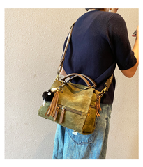 Dark Green Convertible Canvas Handbag Crossbody Bag With Outside Pockets Canvas Convertible Backpack Shoulder Bag - Feltify