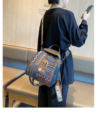 Black Gray Embroidery Canvas Boho Backpack Boho Crossbody Bag for Women - Feltify