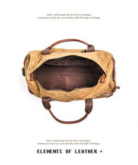 Khaki Waxed Canvas Leather Mens Waterproof Large Weekender Bag Travel Bag Luggage Bag for Men