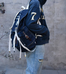Blue Jean Backpack Mens Huge Backpack Large Blue&White Denim Backpack for Men - Feltify