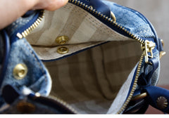 Small Denim Boston Bag Denim Handbags for Women Blue Denim Crossbody Bag for WOmen - Feltify