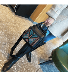 Canvas Convertible Boho Backpack Crossbody Bag Black Gray Canvas Convertible Boho Crossbody Handbags - Feltify