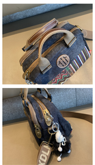 Black Gray Canvas Embroidery Handbag Shoulder Bag Black Gray Canvas Crossbody Bag - Feltify