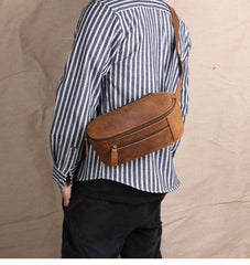Brown Leather Waist Bag for Men 