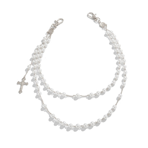 Gold Beaded Wallet Chain for Women Double Wallet Chain with Cross - iChainWallets