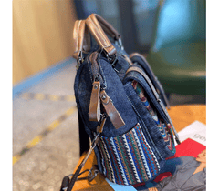 Canvas Convertible Handbag Crossbody Bag With outside Pockets Black Gray Canvas Embroidery Convertible Backpack Shoulder Bag - Feltify