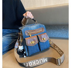 Convertible Denim Mini Backpack Bag Crossbody Bag Blue Convertible Denim Handbag Shoulder Bag - Feltify