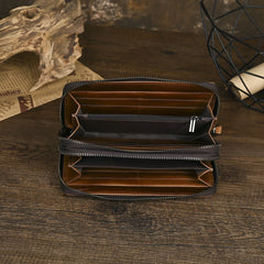 Leather Double Zip Around Wallet for Men Long Mens Double Zip Wallet Wristlet - iwalletsmen