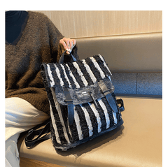 Black$White Denim Backpack Bag Womens Denim Backpack Purse - Feltify