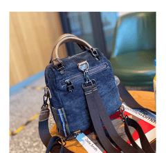 Canvas Convertible Handbag Crossbody Bag With outside Pockets Black Gray Canvas Embroidery Convertible Backpack Shoulder Bag - Feltify