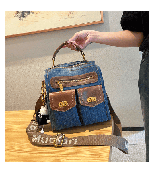 Convertible Denim Mini Backpack Bag Crossbody Bag Blue Convertible Denim Handbag DENIM01261036