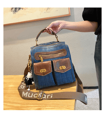 Convertible Denim Mini Backpack Bag Crossbody Bag Blue Convertible Denim Handbag Shoulder Bag - Feltify