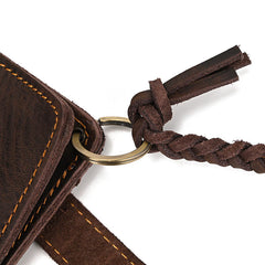 Brown Leather Biker Wallet Biker Chain Wallet with Briaded Leather Wallet Chain - iwalletsmen