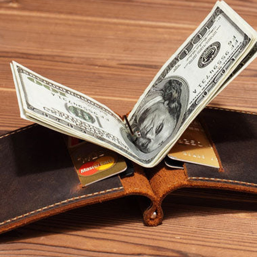 Handmade Genuine Leather Wallet billfold Leather Wallet Slim Bifold Wallet Bag For Mens