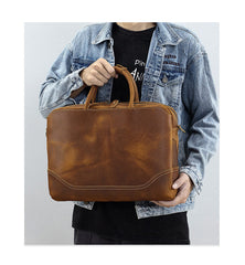 Brown 15 Inch Leather Laptop Bag for Men 