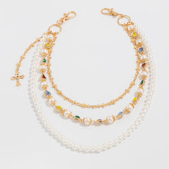 Gold Womens Wallet Chain Pearl Wallet Chain for Women Triple Ball Wallet Chain - iChainWallets