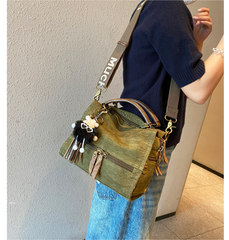 Dark Green Convertible Canvas Handbag Crossbody Bag With Outside Pockets Canvas Convertible Backpack Shoulder Bag - Feltify