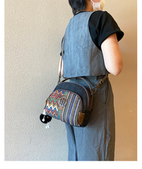 Embroidery Canvas Small Boho Crossbody Bag Boho Canvas Small Round Handbag Shoulder Bag - Feltify